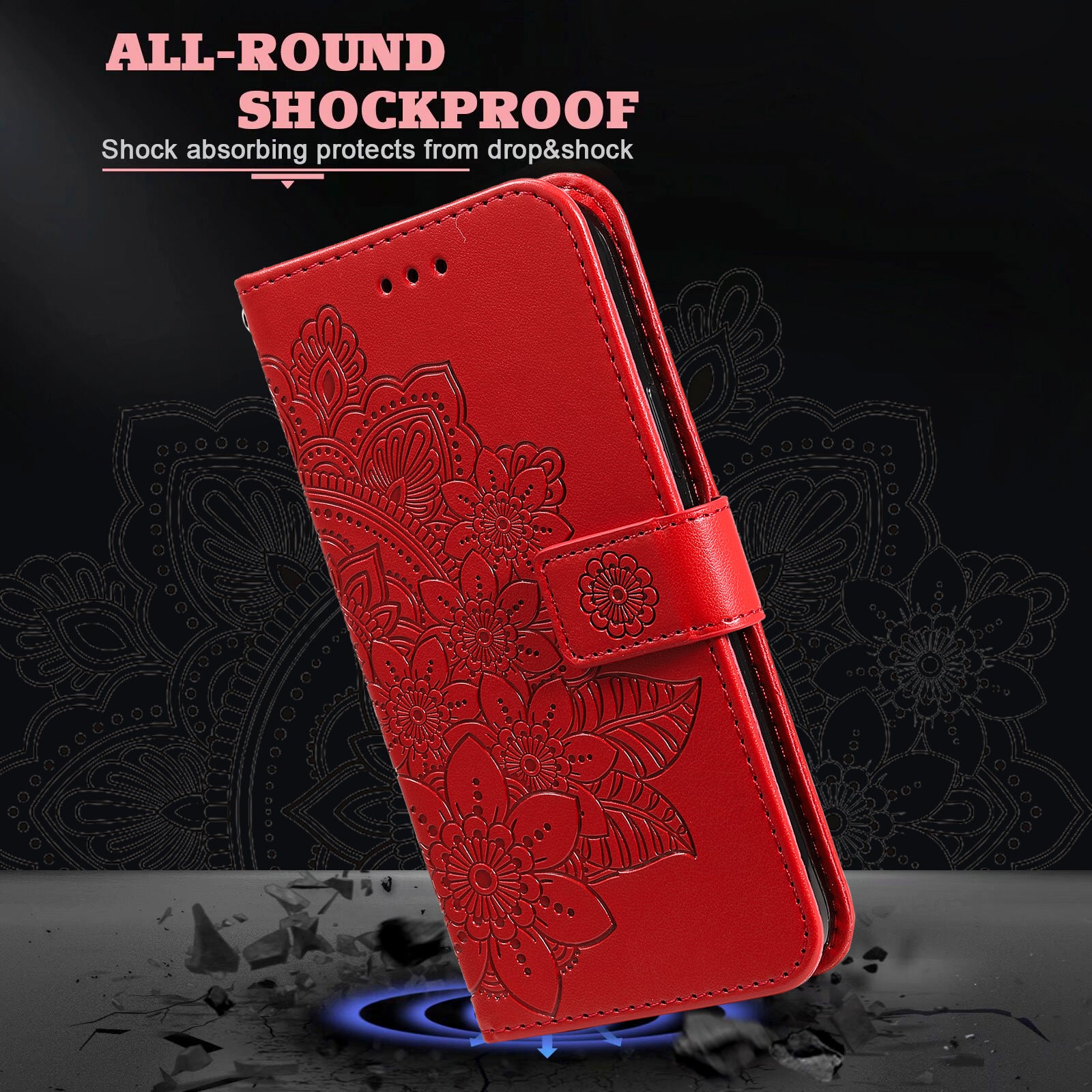 Uniqkart for iPhone 15 Pro Imprinted Flower Pattern Phone Stand Case Wallet Phone Shell PU Leather Cover - Red Uniqkart for iPhone 15 Pro Imprinted Flower Pattern Phone Stand Case Wallet Phone Shell PU Leather Cover - Red